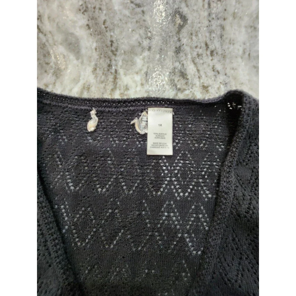 Woman's Sweater Cardigan 1X Black 3/4 Sleeve Plus size - Picture 3 of 6